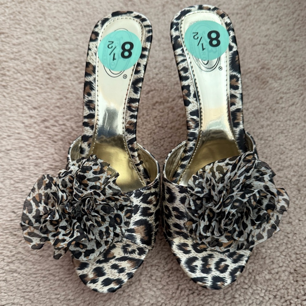 Guess Leopard Print Floral Slide Mules - Brown/Black/Gold